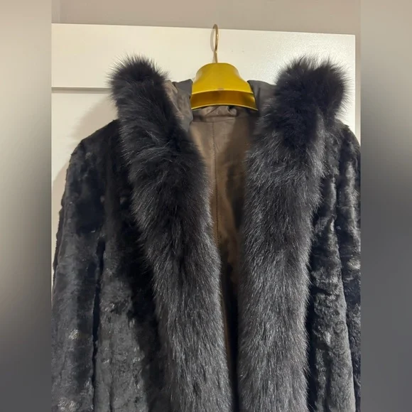 MACY’S FUR VAULT REVERSIBLE REAL MINK FOX COAT FUR SIZE L LARGE HOOD - Picture 4 of 16